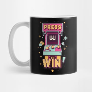 "Press to win" a Funny arcade Clothing design for gamer Mug